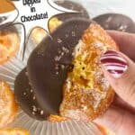 Chocolate dipped oranges. Text reads: candied orange slices, dipped in chocolate, www.seasonedsprinkes.com