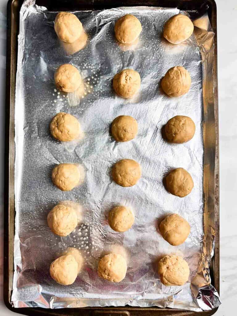 Peanut butter filling rolled into balls to dip in chocolate.