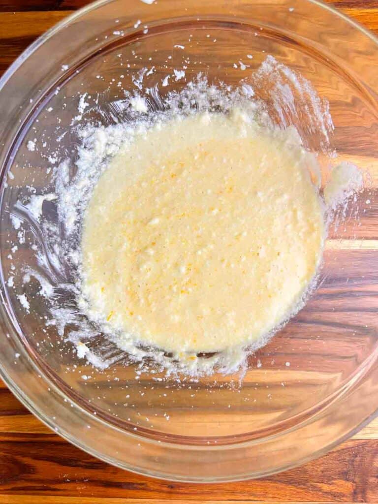 Butter mixture for cranberry orange bread batter.