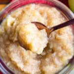 A spoon of homemade applesauce