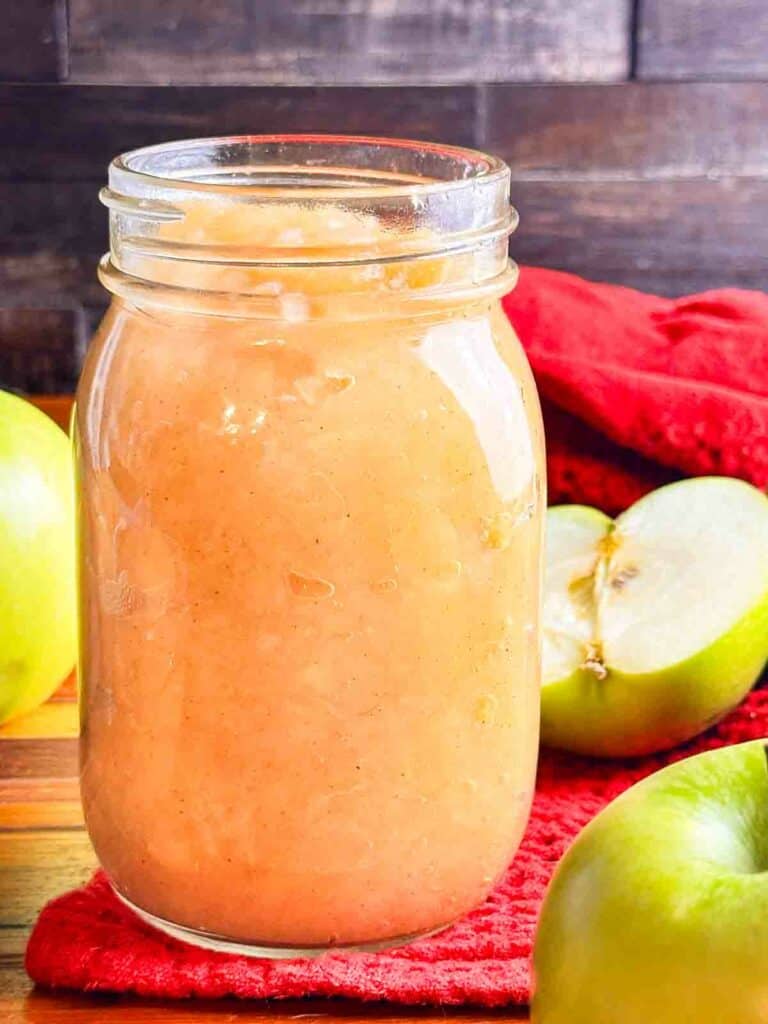 A jar of homemade applesauce