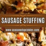 Sausage stuffing, text reads: sausage stuffing, www.seasonedsprinkles.com