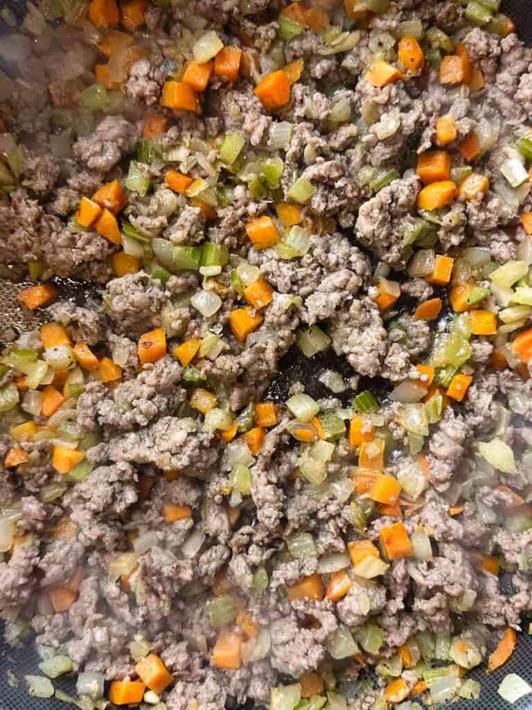 Browning sausage meat for stuffing.