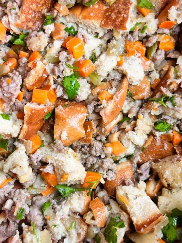 Sausage stuffing before baking.