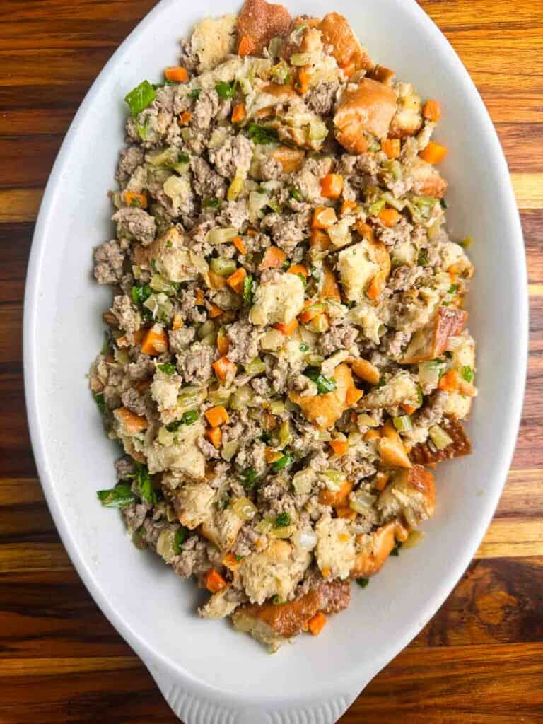 Uncooked sausage stuffing.