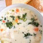 Serving Italian chicken gnocchi with freshly made bread.