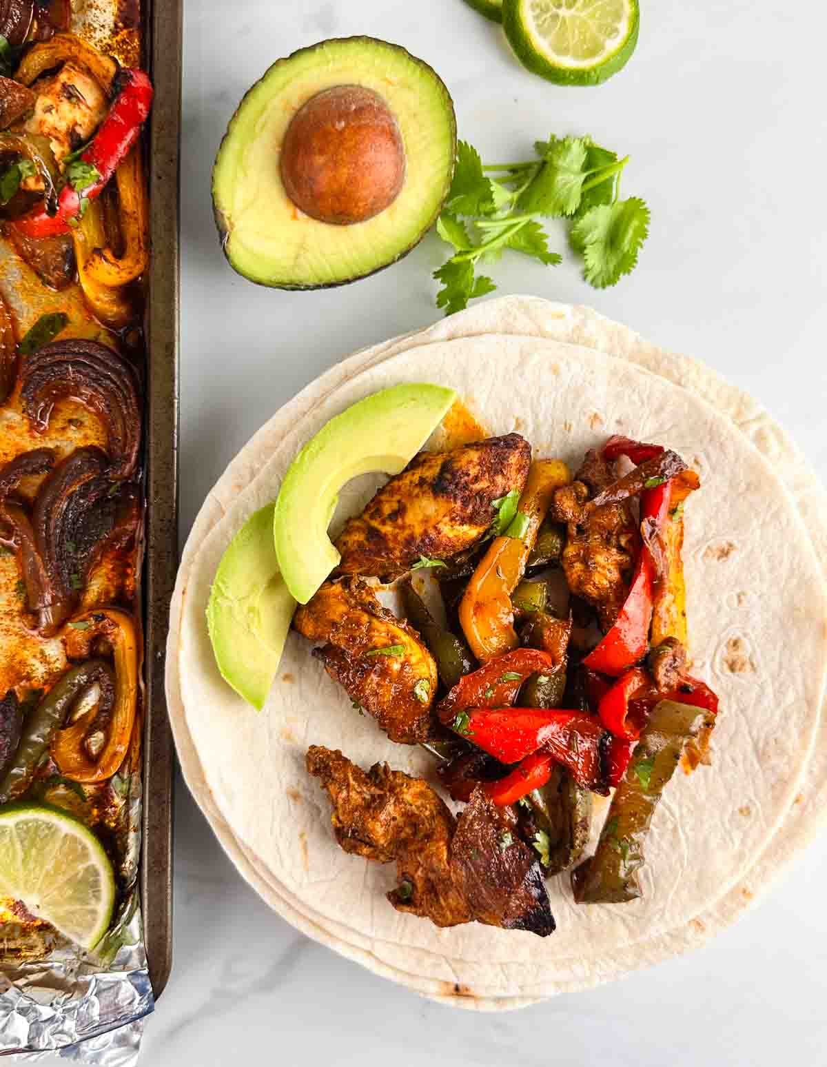Baked chicken fajita with avacado.