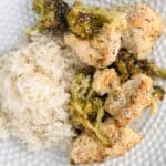 A plate of Sheet Pan Chicken and Broccoli