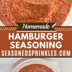 Hamburger seasoning. Text reads: homemade hamburger seasoning, seasonedsprinkles.com