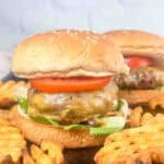 a simple burger recipe makes tasty homemade cheeseburgers shown here with fries