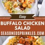 Easy buffalo chicken salad, text reads: easy buffalo chicken salad, seasonedsprinkles.com