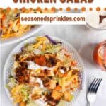 Easy buffalo chicken salad, text reads: easy buffalo chicken salad, seasonedsprinkles.com