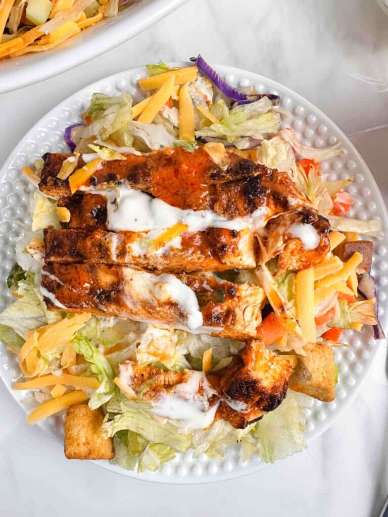 Plate of chopped buffalo chicken salad.