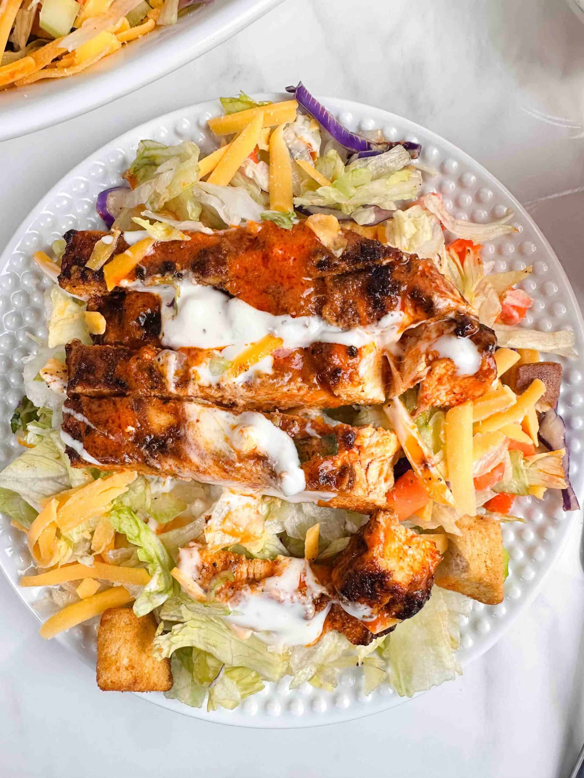Plate of chopped buffalo chicken salad.